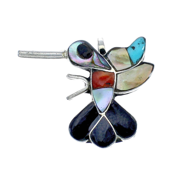Zuni Multicolor Inlay Genuine Sterling Silver Hummingbird Pin Pendant NX11720